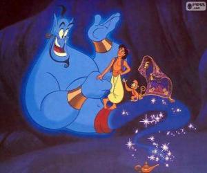 Puzle Aladdin, seu macaco Abu e o Gênio da Lâmpada Magica