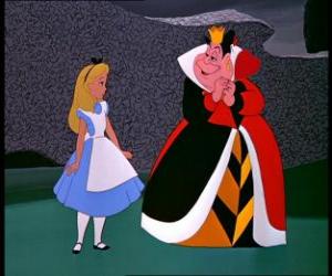 Puzle Alice conversando com a Rainha de Copas