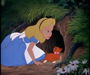 Puzle Alice e seu gato são Diana e chegar à terra das maravilhas