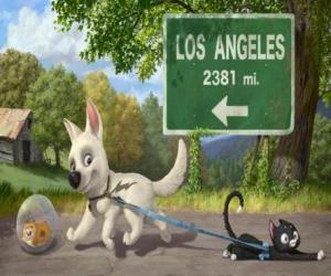 Puzle Bolt junto com Mittens e Rhino na rota a Hollywood