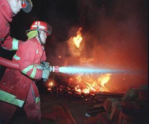 Puzle Bombeiro em ação com a mangueira que extingue um fogo