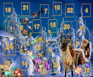 Puzle Calendário do Advento, uma contagem regressiva para trás do 1 de dezembro até véspera de Natal, 24 de Dezembro. Tradição de origem alemã