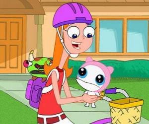 Puzle Candace em sua bicicleta e o policial alieno Meap
