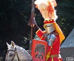 Puzle Cavaleiro medieval cavalgando um cavalo
