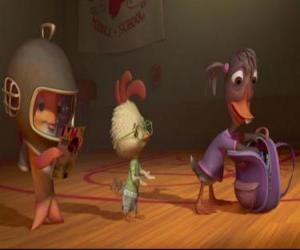 Puzle Chicken Little, conversando com seus amigos Hebe Marreca e Peixe