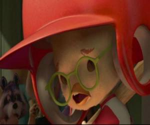 Puzle Chicken Little pensar muito difícil bater bola em jogo de beisebol na escola