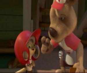 Puzle Chicken Little recebe instruções de seu treinador de beisebol