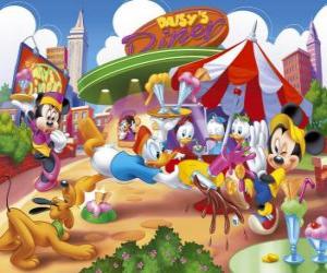 Puzle Donald encontros Plutão sorvete batidos e deita-se tudo sob o olhar vigilante Mickey, Minnie, Margarida e seus três filhos