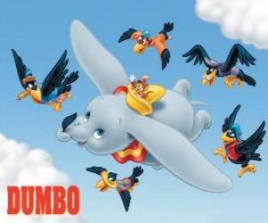 Puzle Dumbo, o pequeno elefante, voando com suas grandes orelhas como asas