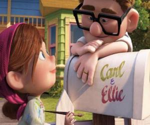 Puzle Ellie pintura da caixa de correio em sua casa sob o olhar vigilante de um jovem Carl Fredricksen