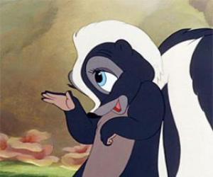 Puzle Flor, uma gambá presumida, uma amiga de Bambi