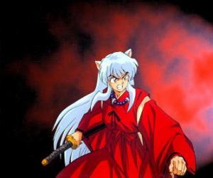 Puzle Inuyasha, um meio-demônio do Japão feu