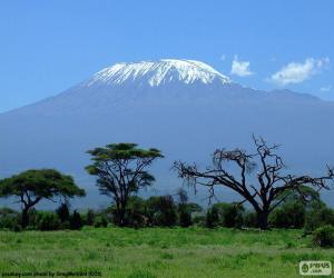 Puzle Kilimanjaro, a montanha mais alta na África é um vulcão localizado no Parque Nacional do Kilimanjaro, na Tanzânia