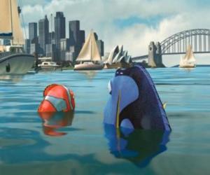 Puzle Marlin e Dory em sua chegada ao porto de Sydney