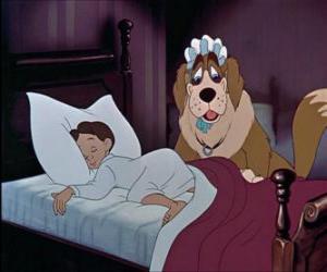 Puzle Michael Darling dormindo cansado na volta das aventuras de Peter Pan com o seu cão Nana.