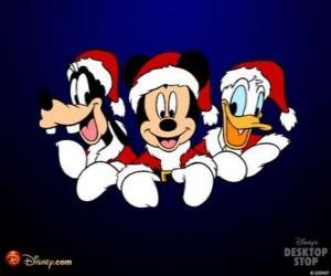 Puzle Mickey, Donald e Pateta vestido de Papai Noel