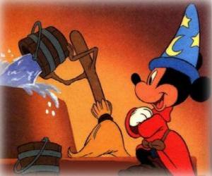 Puzle Mickey Mouse é a bruxa Yensid jovem assistente, vassoura tornar o trabalho