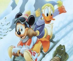 Puzle Mickey Mouse e Donald trenó para baixo