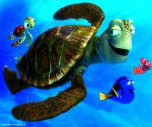 Puzle Nemo e Dory com as tartarugas Crush e Squirt
