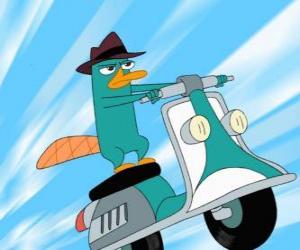Puzle O agente de P com o chapéu de espionagem, e moto