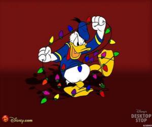 Puzle Pato Donald furioso tentando colocar uma guirlanda de luzes de Natal