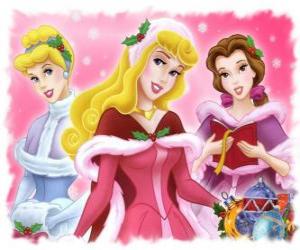 Puzle Princesas Disney: A Bela Adormecida, Cinderela e A Bela detalhes do Natal