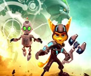 Puzle Ratchet e robot Clank, principais protagonistas das aventuras do vídeo jogos Ratchet & Clank