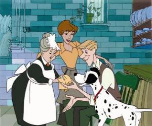 Puzle Roger, Anita e Naná ensinar a Pongo um dos filhotes