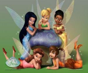 Puzle Sininho com amigos Iridessa, Fawn, Silvermist ou Neblina de Prata e Roseta