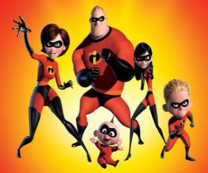 Puzle Sr. Incrível, Elastigirl, Violeta, Flecha e Zezé