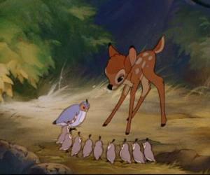 Puzle The Partridge e cumprimentar seus Bambi jovens