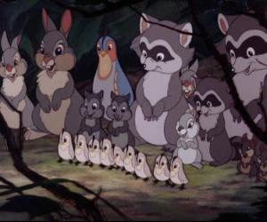 Puzle Todos os animais da floresta se reunirá Bambi