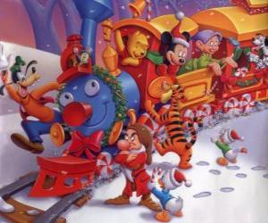 Puzle Trem repleto de personagens Disney no Natal