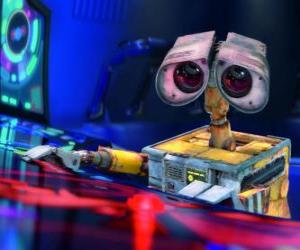Puzle Wall-E agoniado tocando os controles da nave espacial
