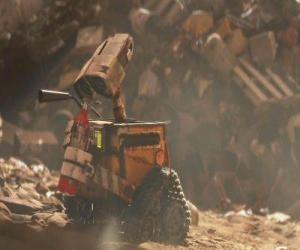 Puzle Wall-E nos seus trabalhos de limpeza da Terra descobre um extintor de incêndio