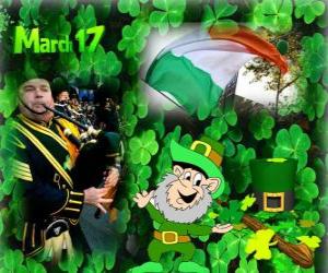 Puzle 17 de março. Dia de São Patrício é a celebração da cultura irlandesa. Trevos usados como um símbolo da Irlanda