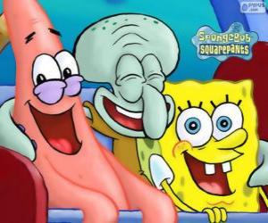 Puzle Bob Esponja ou SpongeBob e seus amigos Patrick Estrela e Lula Molusco Tentáculos