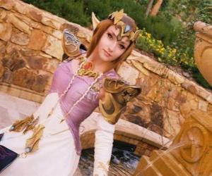 Puzle A bela princesa Zelda com uma rosa na mão