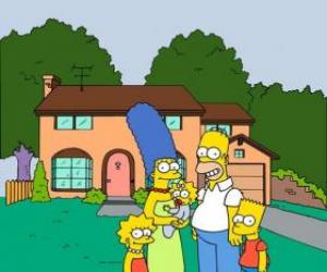 Puzle A família Simpsons na frente de sua casa em Springfield