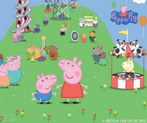 Puzle A família de Peppa Pig no parque de atracções