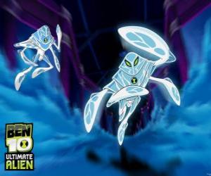 Puzle Ampfíbio, alien parecida com uma água-viva extraterrestre do planeta Amperia. Ben 10: Ultimate Alien