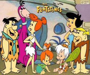 Puzle As famílias de Fred Flintstone e Barney Rubble, principais protagonistas das aventuras de Os Flintstones