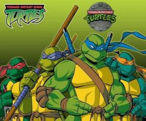 Puzle As quatro Tartarugas Ninja: Leonardo, Michelangelo, Donatello e Rafael. Taratugas Ninja ou TMNT