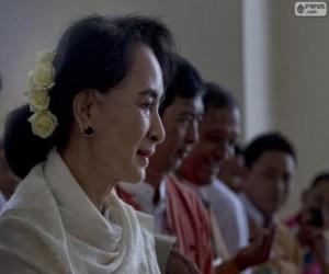 Puzle Aung San Suu Kyi política de oposição birmanesa