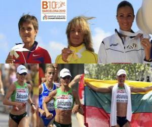 Puzle Balciunaite campeão da maratona zivile, Nailia Yulamanova e Anna Incerti (2 e 3) do Campeonato Europeu de Atletismo de Barcelona 2010