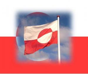Puzle Bandeira da Gronelândia ou Groenlândia, região autónoma do Reino da Dinamarca