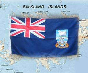 Puzle Bandeira das Ilhas Malvinas, territórios britânicos ultramarinos no Atlântico Sul