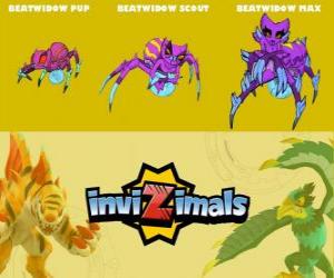 Puzle Beatwidow em três fases Beatwidow Pup, Beatwidow Scott e Beatwidow Max, Invizimals