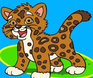 Puzle Bebê Jaguar, a pequena onça-pintada é o melhor amigo de Diego