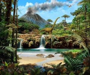 Puzle Bela paisagem com dinossauros